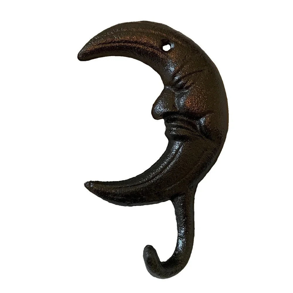 Cast Iron Crescent Moon Wall Hook Celestial Gothic Witchy Rustic Decor Black New